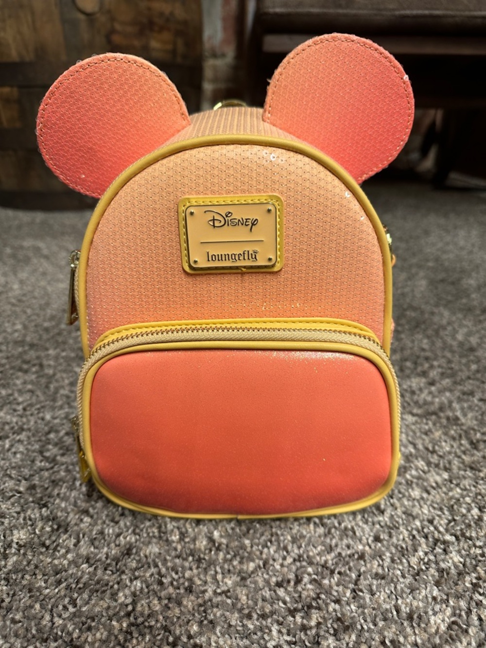 Loungefly Peachy Pink and Yellow Mouse Ear Mini Backpack